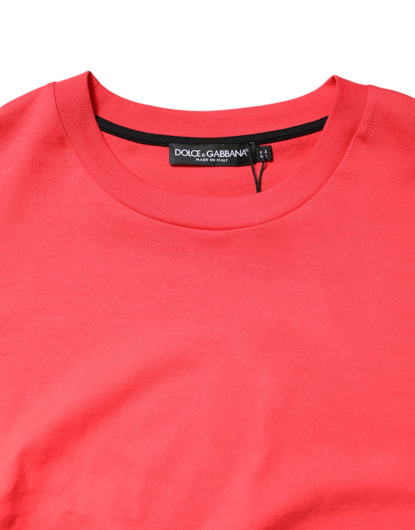 Dolce &amp; Gabbana – Rotes T-Shirt mit Rundhalsausschnitt und Schriftzug-Print aus Baumwolle
