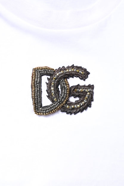 Dolce & Gabbana White Cotton DG Embroidery Crew Neck T-shirt