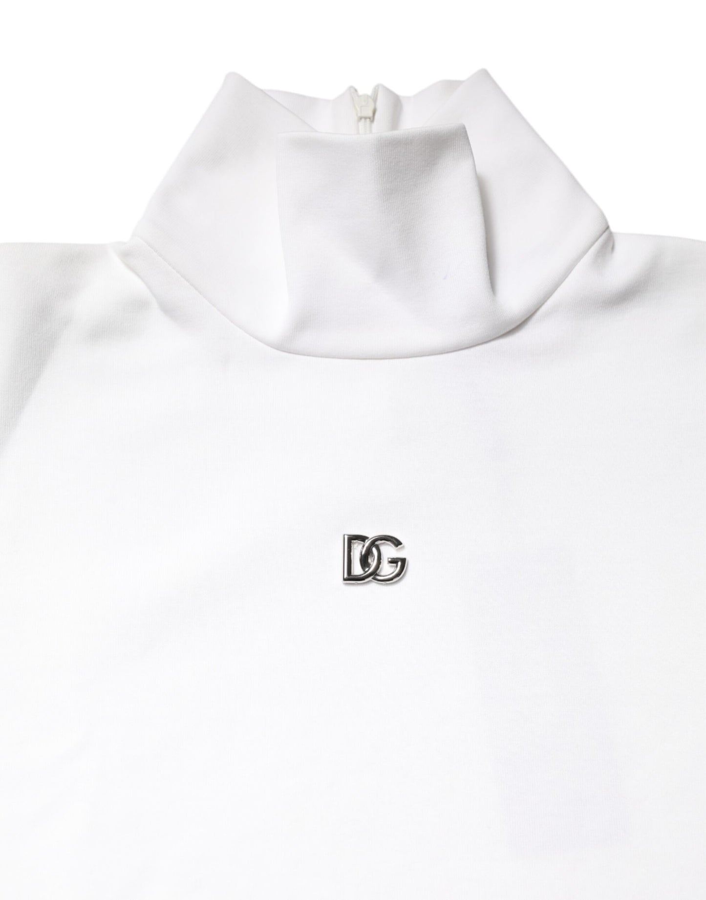 Dolce &amp; Gabbana – Weißes T-Shirt aus Baumwolle mit Rollkragen und DG-Applikation