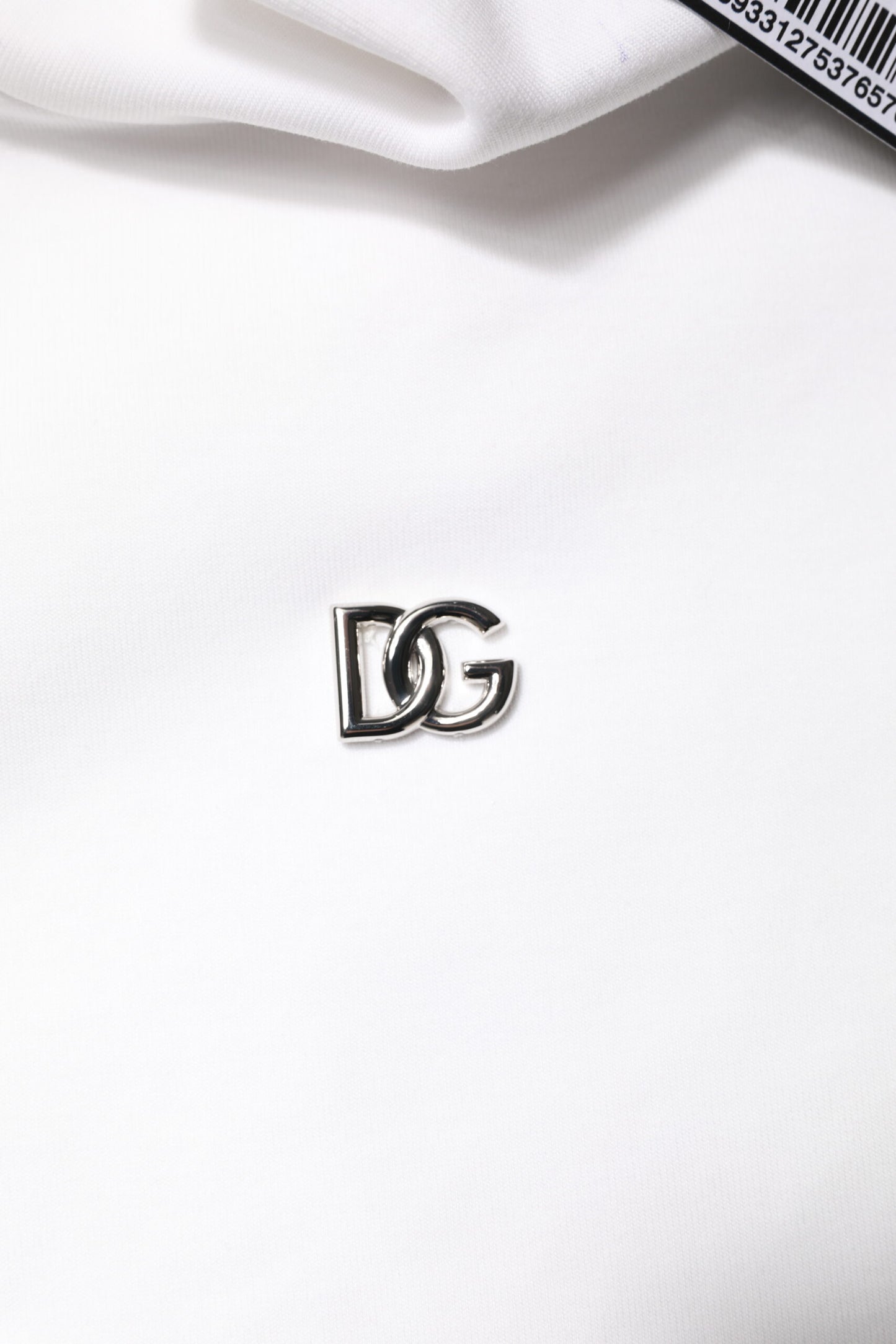 Dolce &amp; Gabbana – Weißes T-Shirt aus Baumwolle mit Rollkragen und DG-Applikation