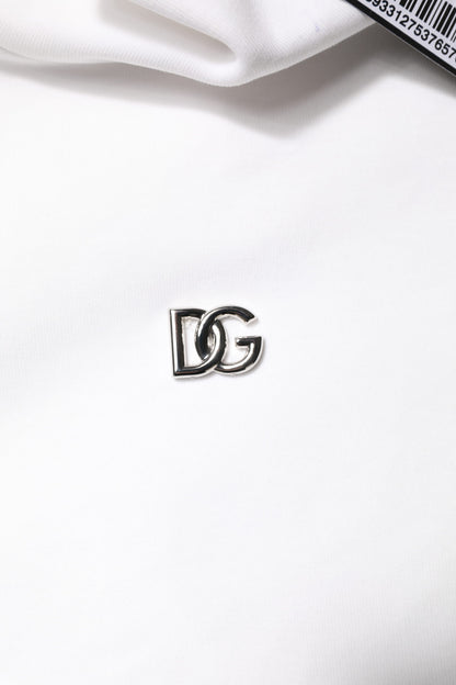 Dolce &amp; Gabbana – Weißes T-Shirt aus Baumwolle mit Rollkragen und DG-Applikation