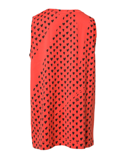 Dolce &amp; Gabbana Rotes ärmelloses T-Shirt aus Baumwolle mit DG-Herzlogo