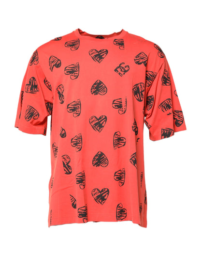 Dolce &amp; Gabbana – Rotes, kurzärmliges T-Shirt aus Baumwolle mit DG-Herzlogo