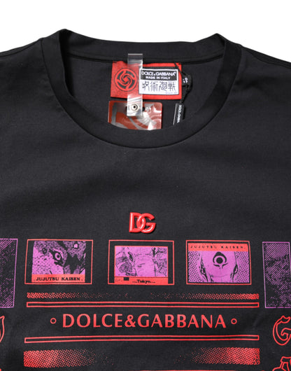 Dolce &amp; Gabbana – Schwarzes Baumwoll-T-Shirt mit Rundhalsausschnitt und grafischem Print