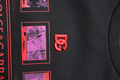 Dolce &amp; Gabbana – Schwarzes Baumwoll-T-Shirt mit Rundhalsausschnitt und grafischem Print