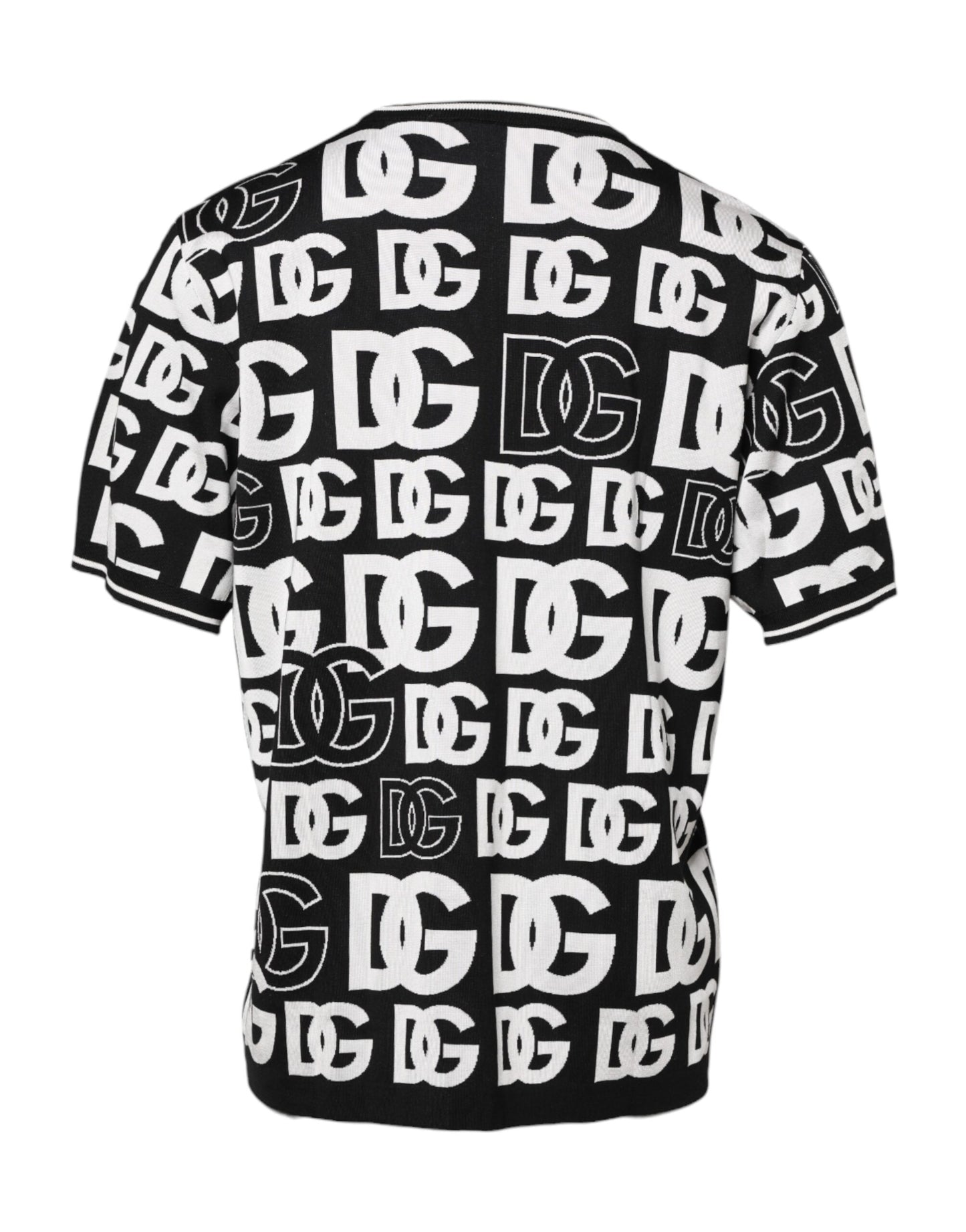 Dolce &amp; Gabbana – T-Shirt aus Seidenstrick mit DG-Print in Schwarz und Weiß