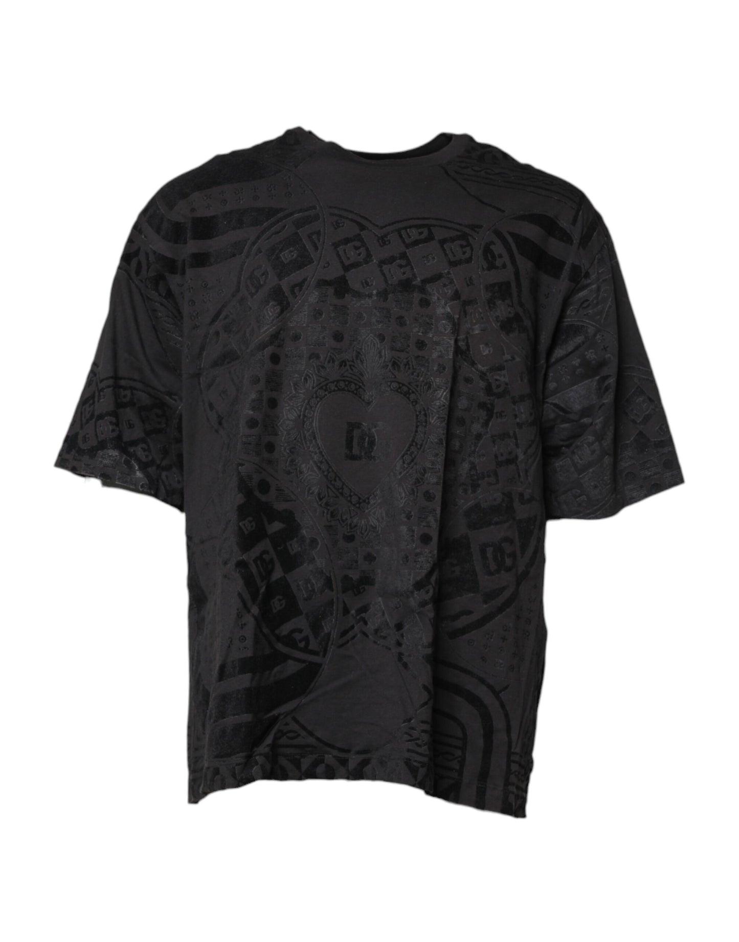 Dolce &amp; Gabbana – Schwarzes T-Shirt mit Rundhalsausschnitt und Bandana-Logo aus Baumwolle