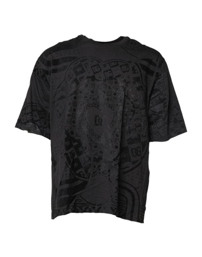 Dolce &amp; Gabbana – Schwarzes T-Shirt mit Rundhalsausschnitt und Bandana-Logo aus Baumwolle
