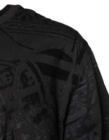 Dolce &amp; Gabbana – Schwarzes T-Shirt mit Rundhalsausschnitt und Bandana-Logo aus Baumwolle