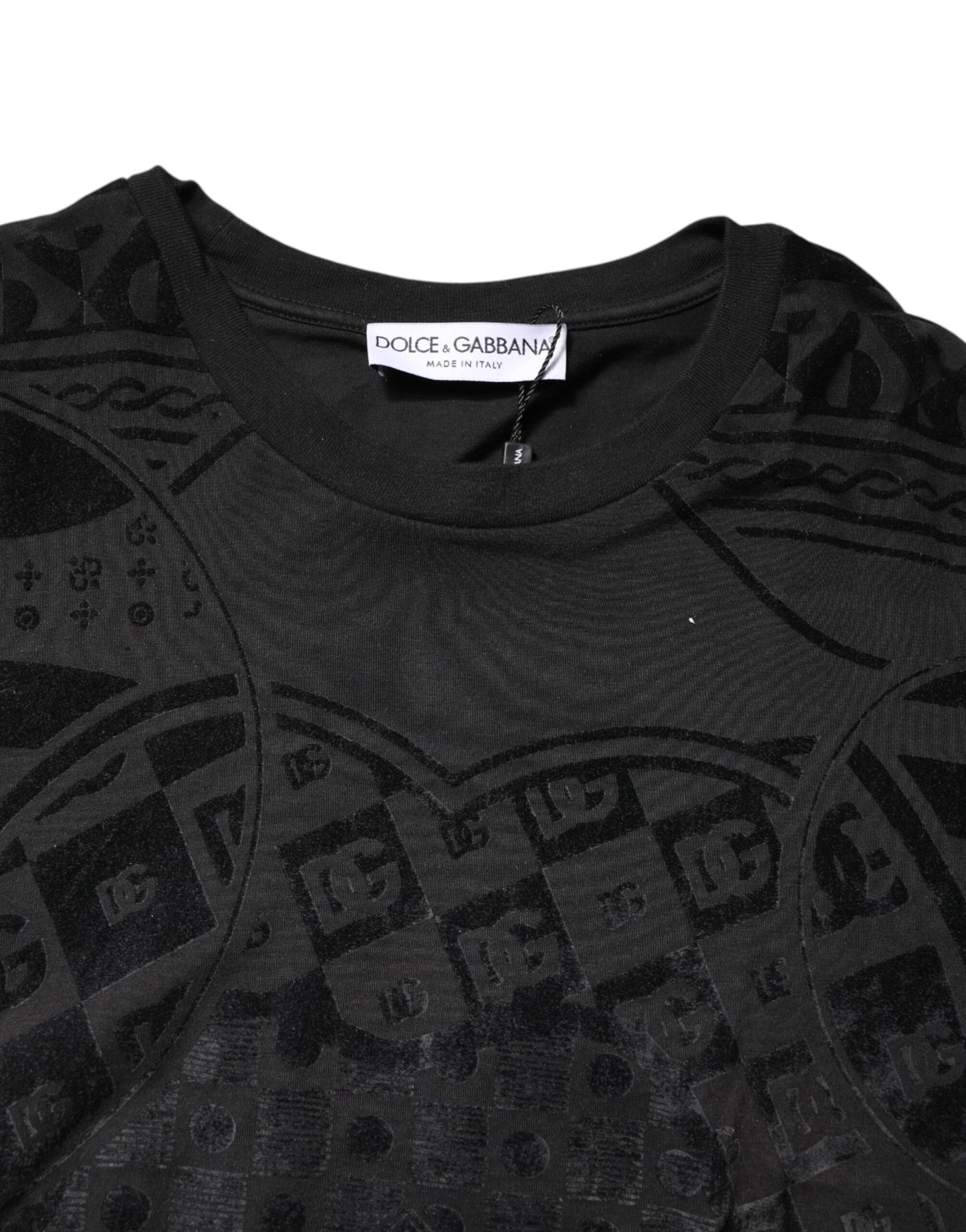 Dolce &amp; Gabbana – Schwarzes T-Shirt mit Rundhalsausschnitt und Bandana-Logo aus Baumwolle