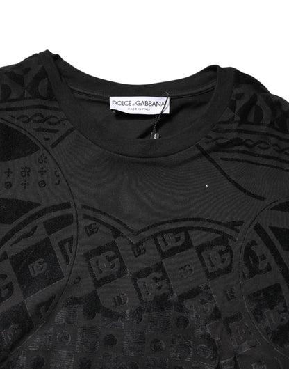 Dolce &amp; Gabbana – Schwarzes T-Shirt mit Rundhalsausschnitt und Bandana-Logo aus Baumwolle