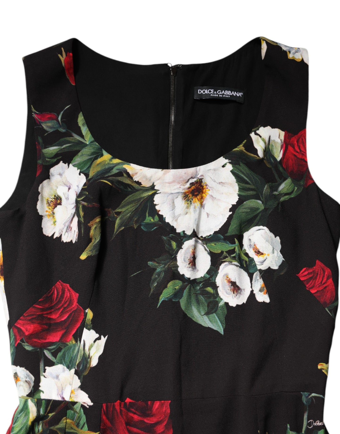 Dolce &amp; Gabbana – Schwarzes, ärmelloses Etuikleid mit Blumenmuster
