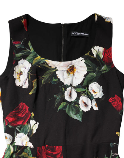 Dolce &amp; Gabbana – Schwarzes, ärmelloses Etuikleid mit Blumenmuster