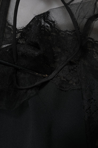Dolce &amp; Gabbana – Schwarzes Etui-Midikleid aus Nylontüll mit Spitzenbesatz