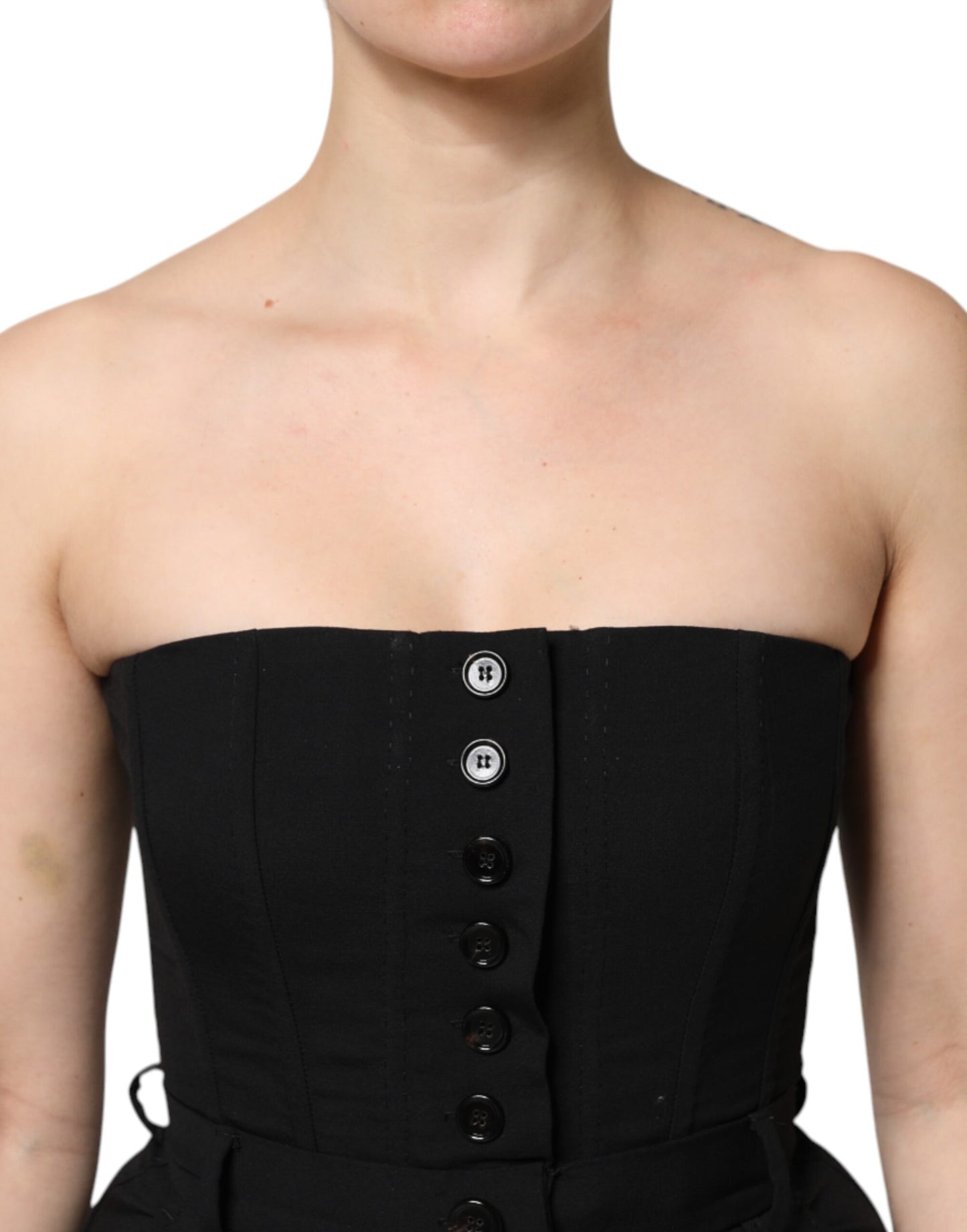 Dolce &amp; Gabbana – Trägerloses Jumpsuit-Kleid aus schwarzer Wolle