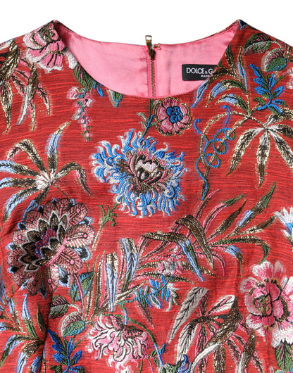 Dolce &amp; Gabbana – Rotes Jacquard-Minikleid in A-Linie mit Blumenmuster