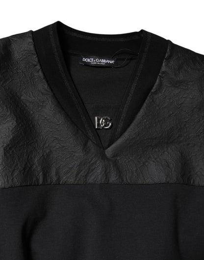 Dolce &amp; Gabbana – Schwarzes T-Shirt aus Baumwolle mit kurzen Ärmeln und V-Ausschnitt