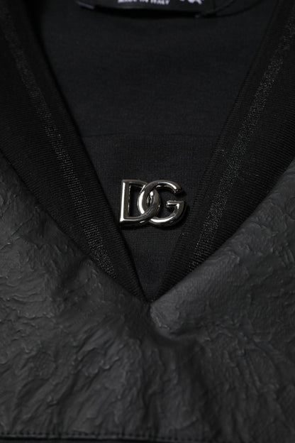 Dolce &amp; Gabbana – Schwarzes T-Shirt aus Baumwolle mit kurzen Ärmeln und V-Ausschnitt