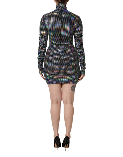 Dolce &amp; Gabbana – Schwarzes, verziertes, figurbetontes Minikleid aus Nylon