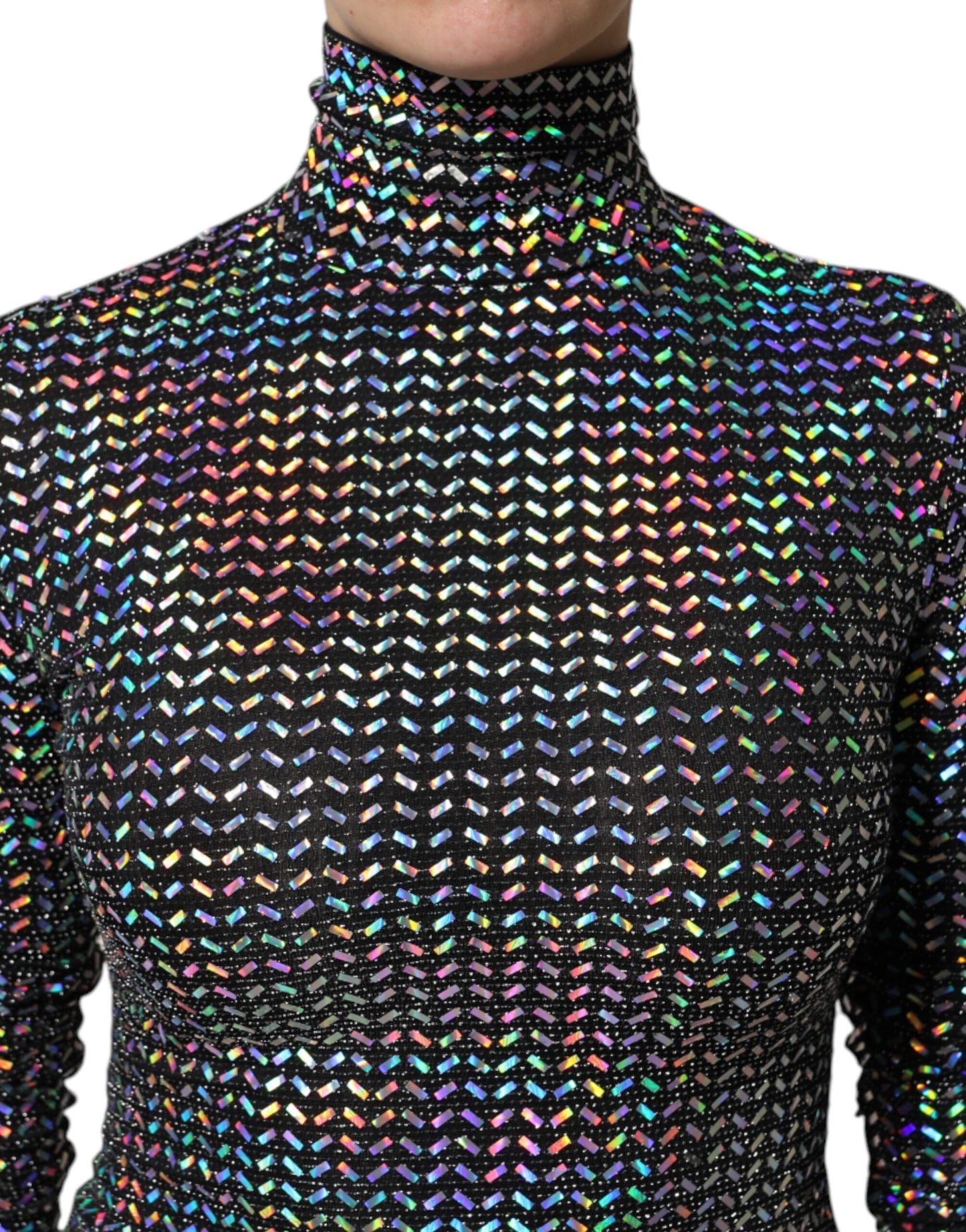 Dolce &amp; Gabbana – Schwarzes, verziertes, figurbetontes Minikleid aus Nylon