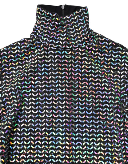 Dolce &amp; Gabbana – Schwarzes, verziertes, figurbetontes Minikleid aus Nylon