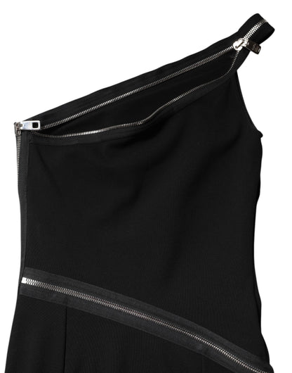 Dolce & Gabbana Black Viscose One Shoulder Zipper Sheath Dress