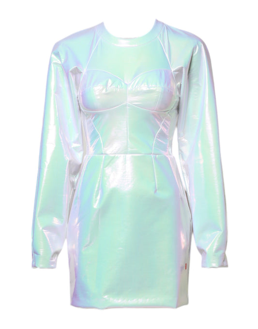 Dolce &amp; Gabbana – Weißes, figurbetontes Minikleid mit langen Ärmeln