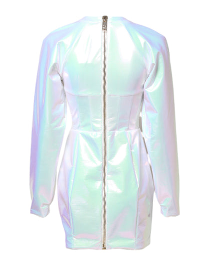 Dolce &amp; Gabbana – Weißes, figurbetontes Minikleid mit langen Ärmeln