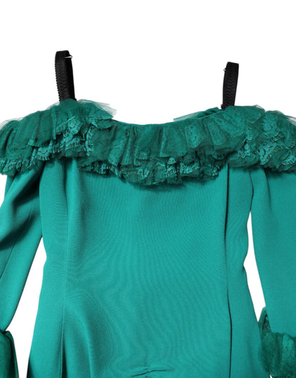 Dolce &amp; Gabbana – Schulterfreies Mini-Etuikleid aus grüner Spitze