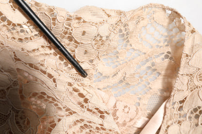 Dolce &amp; Gabbana Beiges ärmelloses Etuikleid aus floraler Spitze