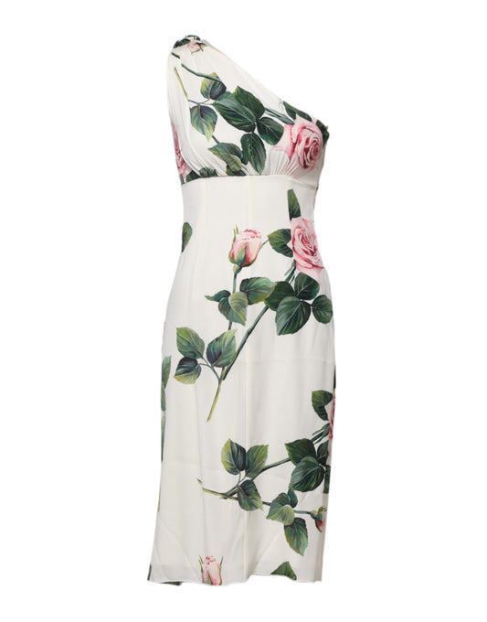 Dolce &amp; Gabbana – Weißes, geblümtes One-Shoulder-Etui-Midikleid