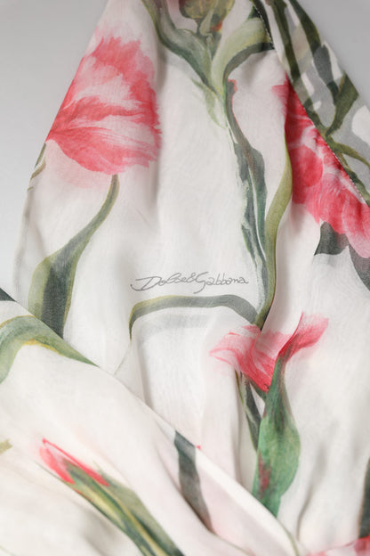 Dolce &amp; Gabbana – Weißes Neckholder-Maxikleid aus Seide mit Blumenmuster in A-Linie