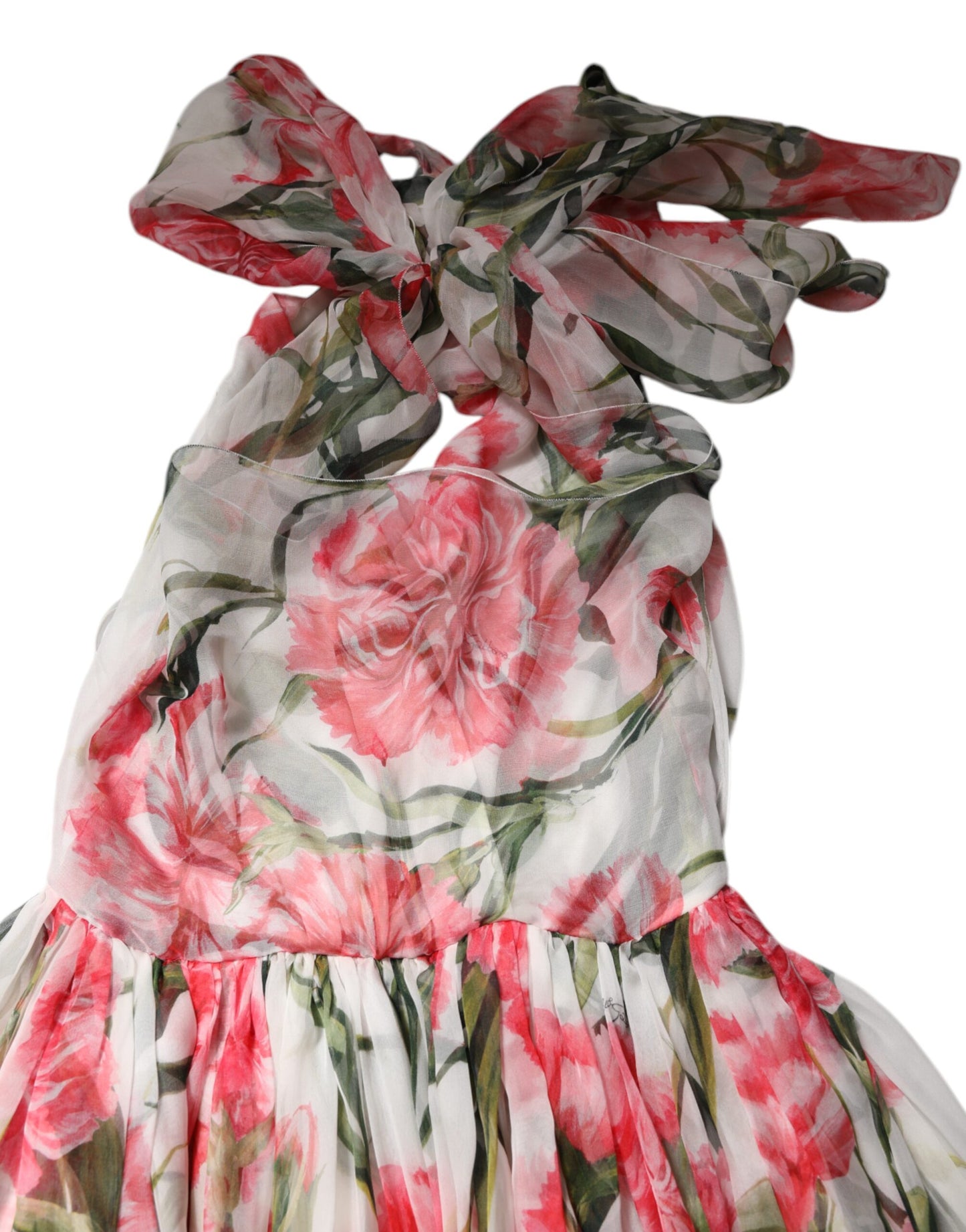 Dolce &amp; Gabbana – Weißes Neckholder-Maxikleid aus Seide mit Blumenmuster in A-Linie