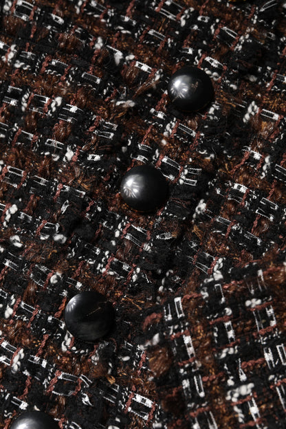 Dolce &amp; Gabbana – Braunes Tweed-Minikleid in A-Linie mit kurzen Ärmeln