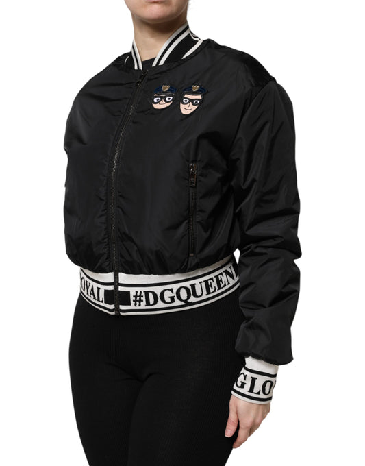 Dolce & Gabbana – Bomberjacke „#DGFamily“ aus schwarzem Nylon mit durchgehendem Reißverschluss
