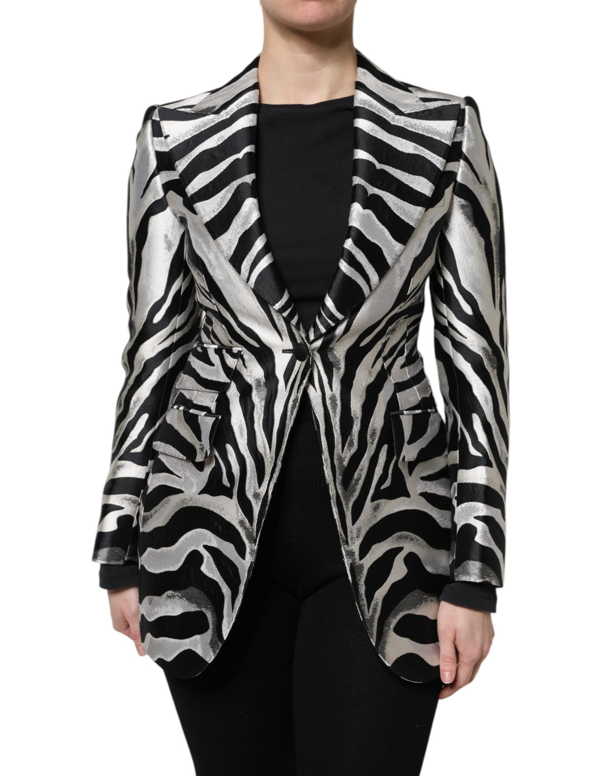 Dolce & Gabbana Schwarze Damen-Blazerjacke aus Polyester und Silber