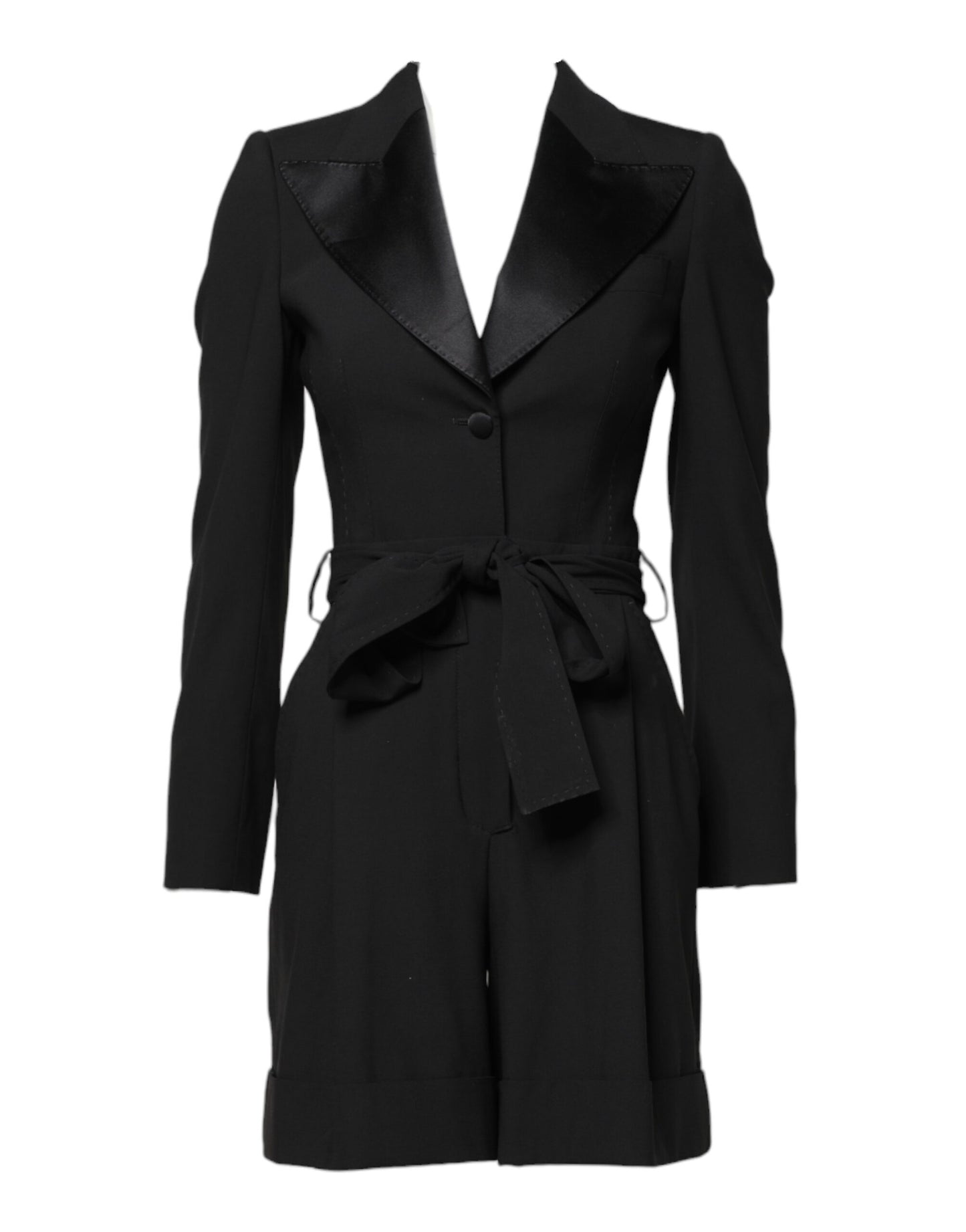 Dolce &amp; Gabbana Schwarzes Woll-Jumpsuit-Kleid Damen Manteljacke