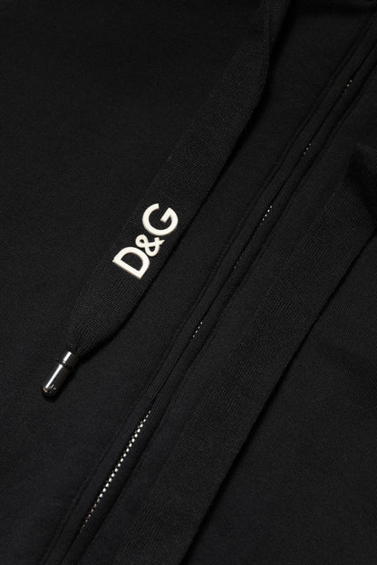 Dolce &amp; Gabbana – Schwarzes Sweatshirt aus Baumwolle mit durchgehendem Reißverschluss und Kapuze