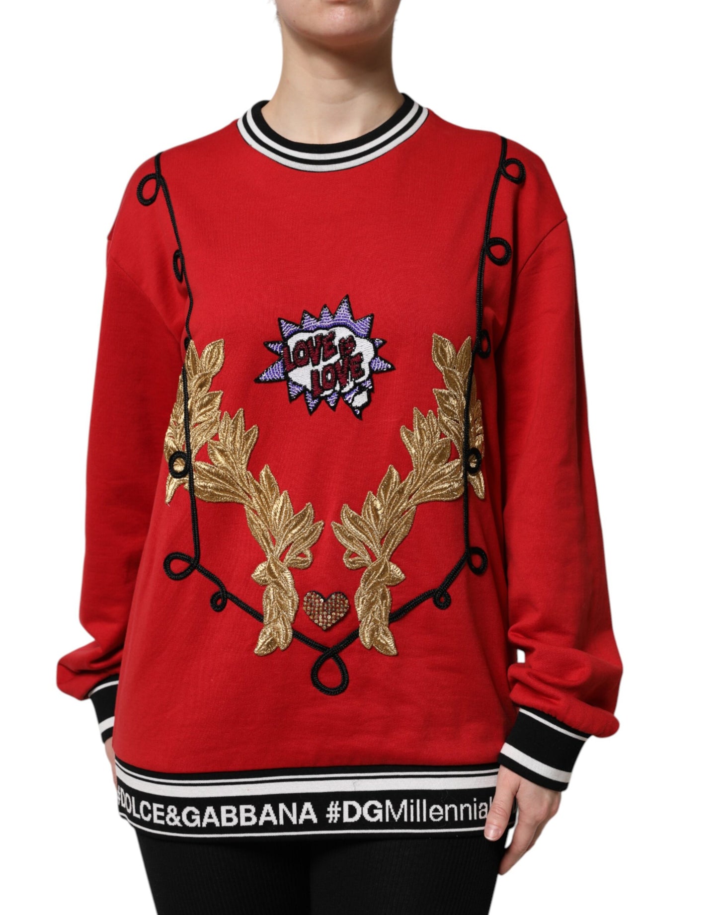 Dolce &amp; Gabbana Roter Pullover aus Baumwolle mit Pailletten „Queen“