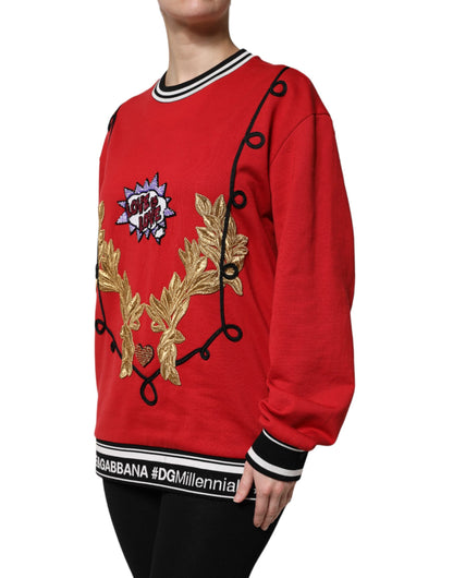 Dolce &amp; Gabbana Roter Pullover aus Baumwolle mit Pailletten „Queen“