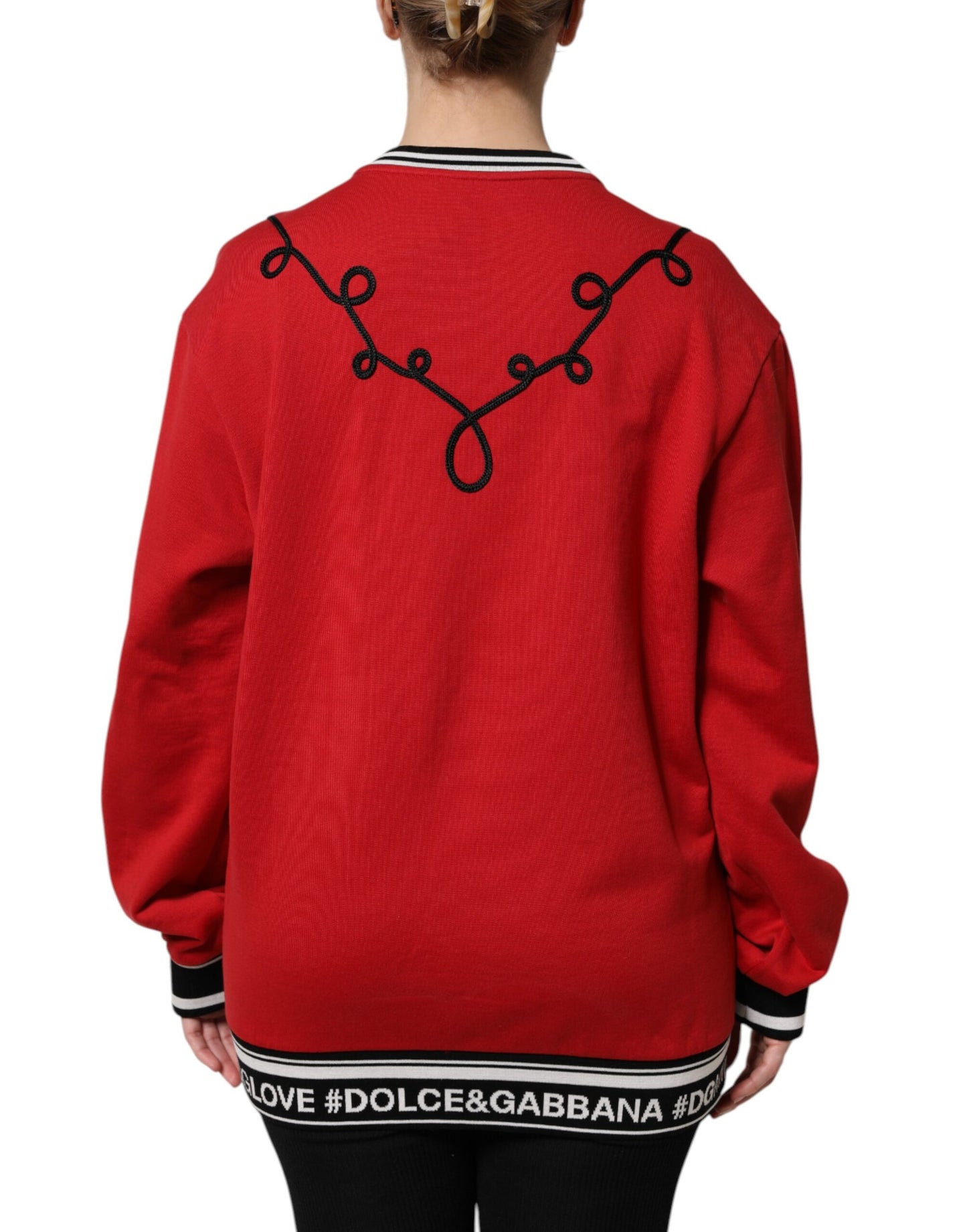Dolce &amp; Gabbana Roter Pullover aus Baumwolle mit Pailletten „Queen“