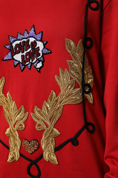 Dolce &amp; Gabbana Roter Pullover aus Baumwolle mit Pailletten „Queen“