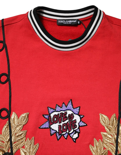 Dolce &amp; Gabbana Roter Pullover aus Baumwolle mit Pailletten „Queen“
