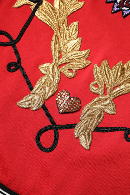 Dolce &amp; Gabbana Roter Pullover aus Baumwolle mit Pailletten „Queen“