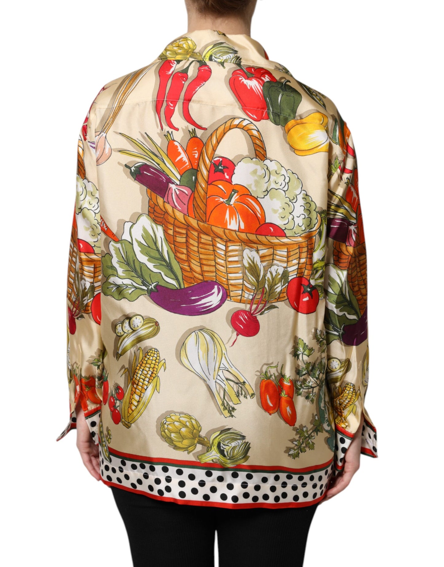 Dolce & Gabbana Multicolor Vegetables Silk Long Sleeves Top