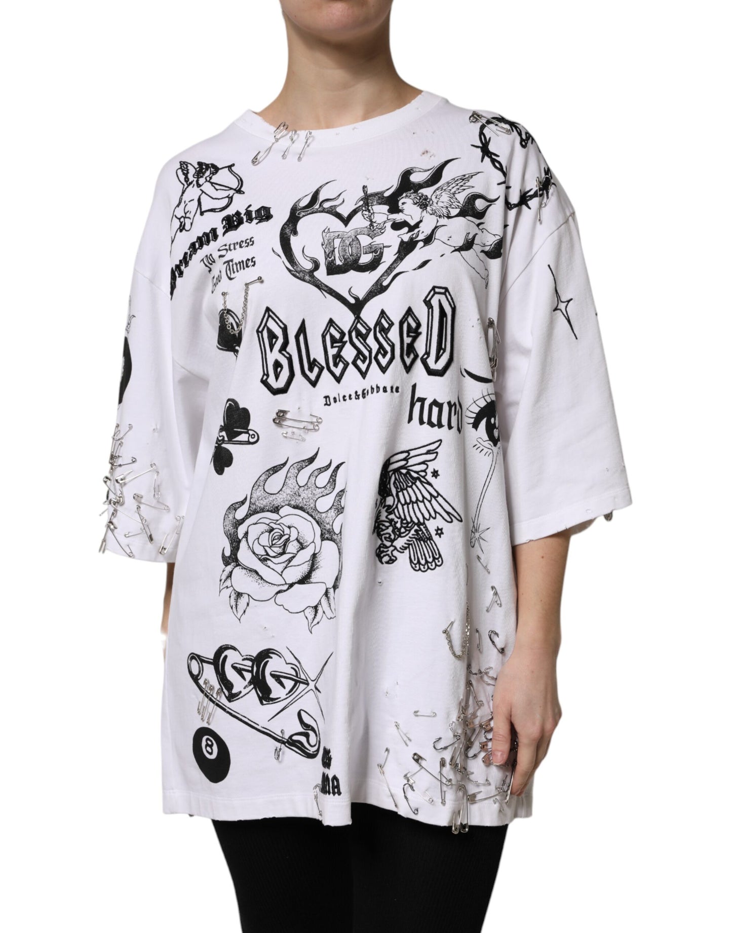 Dolce &amp; Gabbana Weißes Baumwoll-T-Shirt mit DG BLESSED-Aufdruck