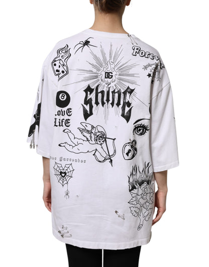 Dolce &amp; Gabbana Weißes Baumwoll-T-Shirt mit DG BLESSED-Aufdruck