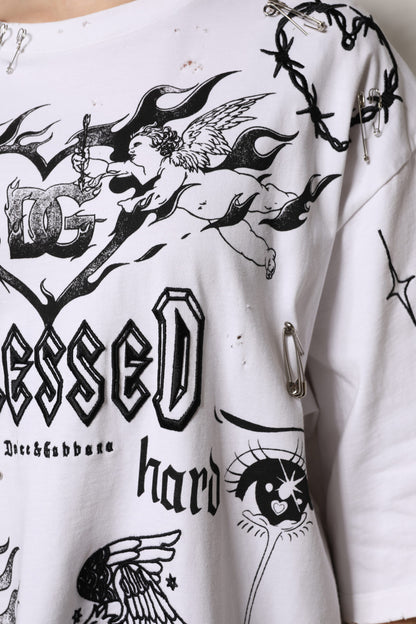 Dolce &amp; Gabbana Weißes Baumwoll-T-Shirt mit DG BLESSED-Aufdruck