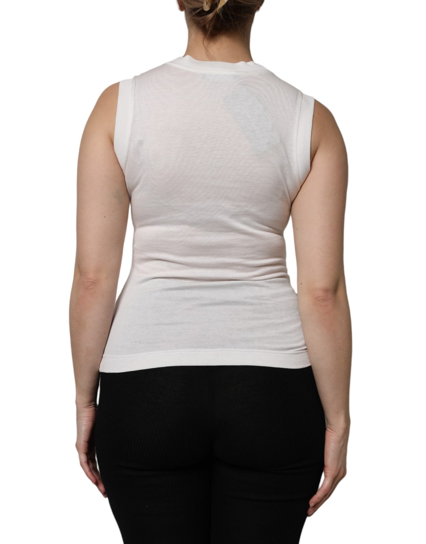 Dolce &amp; Gabbana – Weißes Tanktop aus Baumwolle mit Logo und Kristallverzierung
