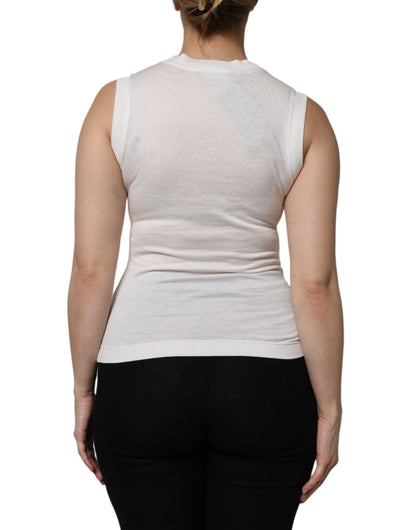 Dolce &amp; Gabbana – Weißes Tanktop aus Baumwolle mit Logo und Kristallverzierung
